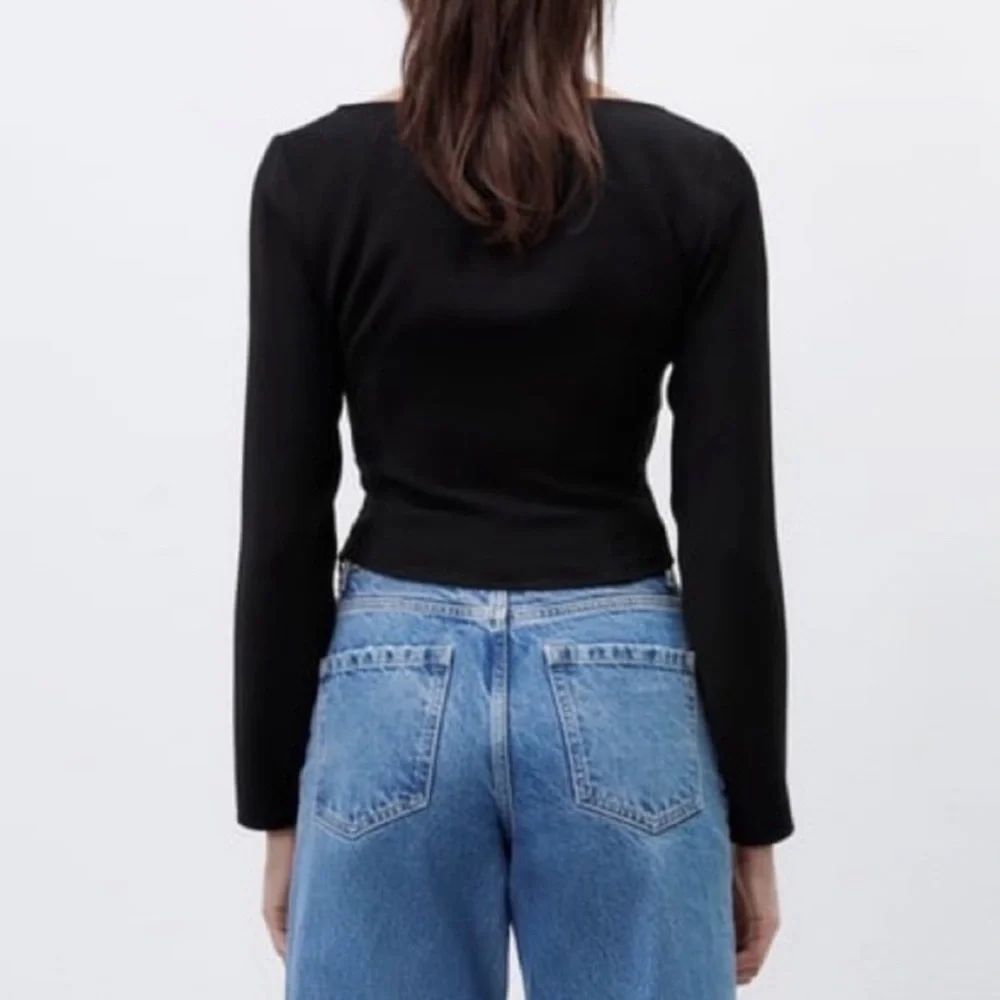 Zara black top long sleeve front open double lace left zipper up grunge Y2K